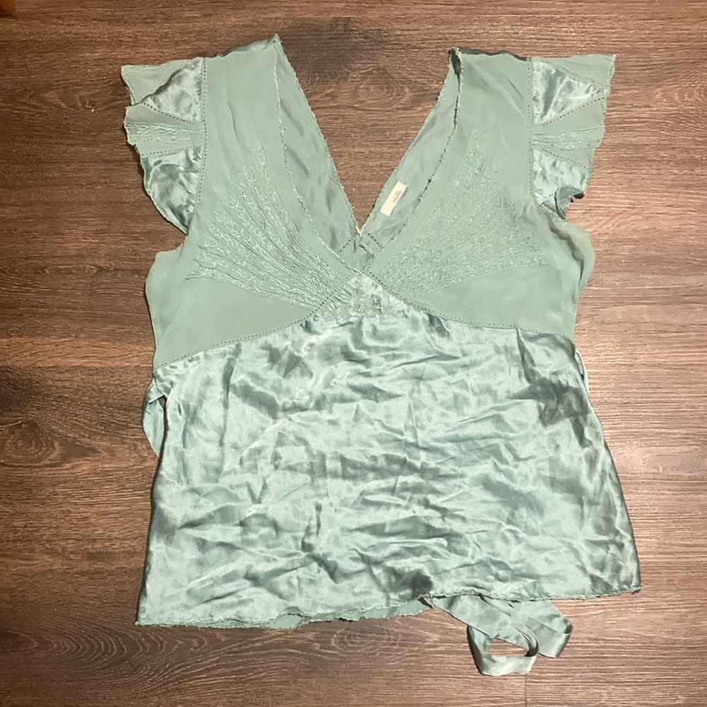 Odille silk mermaid teal bias cut blouse